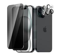 BIESHKJ 2+ 2Pack pour iPhone 15 de Protection Verre Trempé Anti-Espion + Protecteur D'objectif D'appareil Photo, Dureté 9H Vitre, Compatible Avec Les Coques et Résistant Aux Rayures
