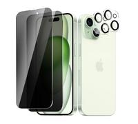 BIESHKJ 2+ 2Pack pour iPhone 15 Plus de Protection Verre Trempé Anti-Espion + Protecteur D'objectif D'appareil Photo, Dureté 9H Vitre, Compatible Avec Les Coques et Résistant Aux Rayures