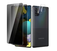 BIESHKJ 2+ 2Pack pour Samsung Galaxy A51 de Protection Verre Trempé Anti-Espion + Protecteur D'objectif D'appareil Photo, Dureté 9H Vitre, Compatible Avec Les Coques et Résistant Aux Rayures