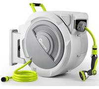 Bietor Enrouleur de tuyau d'arrosage rétractable, 45 + 2 m, fixation murale avec buse à 10 motifs, double coque résistante aux UV, système de retour lent/verrouillage à toute longueur/support pivotant