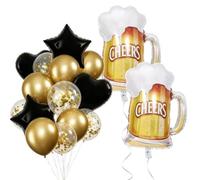 BIEUFBJI Décorations de fête de bière noires et dorées - Ballons en latex en forme de cœur en forme d'étoile pour mariage, homme et femme - Décorations d'anniversaire
