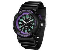 BIEWO Montre de sport pour jeune femme avec bracelet en silicone et chiffres arabes analogiques faciles à lire, noir/violet