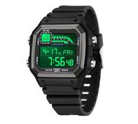 BIEWO Montre numérique carrée étanche pour homme - Montre d'extérieur simple et tendance - Double fuseau horaire - LED lumineuse - Alarme et chronomètre, Noir