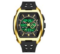 BIEWO Montre rectangulaire unique pour homme avec affichage numérique analogique, double affichage de l'heure, compte à rebours, chronomètre, design punk cool, étanche 5 ATM, étanche à 5 ATM, Noir