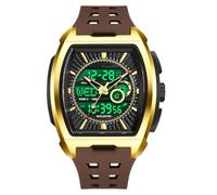 BIEWO Montre rectangulaire unique pour homme avec affichage numérique analogique, double affichage de l'heure, compte à rebours, chronomètre, design punk cool, étanche 5 ATM, étanche à 5 ATM, Café