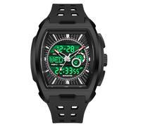 BIEWO Montre rectangulaire unique pour homme avec affichage numérique analogique, double affichage de l'heure, compte à rebours, chronomètre, design punk cool, étanche 5 ATM, étanche à 5 ATM, Noir