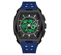 BIEWO Montre rectangulaire unique pour homme avec affichage numérique analogique, double affichage de l'heure, compte à rebours, chronomètre, design punk cool, étanche 5 ATM, étanche à 5 ATM, bleu