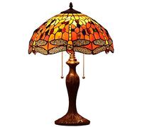 Bieye L30711 Lampe de table libellule style Tiffany en vitrail, 16" L x 24" H, orange