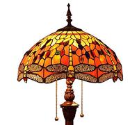 Bieye L30712 Lampadaire en vitrail de style Tiffany libellule avec un abat-jour fait main de 16 pouces de largeur pour le salon, Orange, 65 pouces de hauteur
