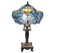 Bieye L30784 Lampe de table en verre teinté de style Tiffany baroque avec abat-jour de 16 pouces de large et 24 pouces de haut (Bleu)