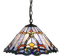 Bieye L30786 Plafonnier suspendu en verre teinté de style baroque Tiffany avec abat-jour de 45,7 cm de large, bleu