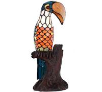 Bieye L30813 Toucan sur tronc d'arbre lampe de table d'appoint en vitrail de style Tiffany veilleuse. 16,25 pouces de hauteur