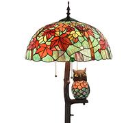 Bieye L30841 Lampadaire en vitrail de style Tiffany, abat-jour de 45,7 cm de large, lampe d'appoint en forme de hibou, 4 ampoules, 65 pouces de hauteur. (feuilles d'érable rouge)