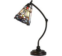 Bieye Lampe de table en verre coloré avec lumière de nuit et base de bras oscillant réglable pour le travail, la lecture, la décoration de la maison (baroque bleu)