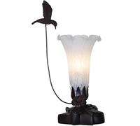 Bieye LL10 Lampe de table en verre soufflé en forme de colibri volant au-dessus d'une fleur de lys pour décoration d'intérieur Blanc 10,8 x 30,5 cm