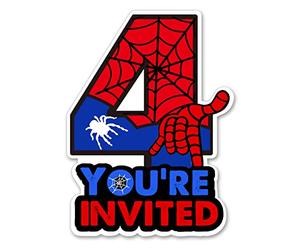 Bifez Lot de 20 cartons d'invitation pour 4ème anniversaire de garçon à paillettes en forme de super-héros 4 ans avec enveloppes