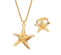 BIFHIG 1 Collier, 1 Bague, Bijoux À Thème Étoile De Mer, Collier Doré À La Mode, Bague Fille Personnalisée, Bijoux De Plage D'Été.