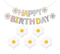 BIFHIG 1 Ensemble De Bannières d'anniversaire Et 5 Morceaux De Ballons De Marguerites, De Drapeaux De Traction en Papier, De Ballons De Fleurs De Soleil, De Fournitures De Décoration d'anniversaire.