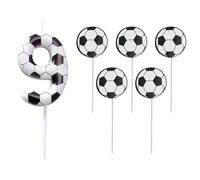 BIFHIG 1 Morceau De Bougie De 9 Ans, 5 Morceaux De Plug-Ins De Gâteau De Football, Décoration De Thème De Sport De Football, Décoration De Gâteau De Football, Fête d'anniversaire.