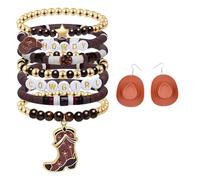 BIFHIG 1 Morceau De Bracelet en Jean, 1 Paire De Boucles d'oreilles Chapeau De Cowboy, Bijoux De Style Cowboy Occidental, Bijoux Créatifs Personnalisés, Accessoires Photo (Marron).