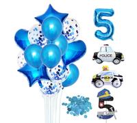 BIFHIG 2 Morceaux De Ballons De Voiture De Police, 1 Insert De Carte Numéro 5, 1 Ballons Numéro 5, 14 Ballons Bleus Et 10 G De Confettis, Décorations De Gâteaux pour Enfants.