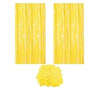 BIFHIG 2 Morceaux De Rideaux De Pluie Jaunes, 1 Paquet De Papier Décoratif Jaune, Décoration du Lieu, Décoration De Fond, Adapté Aux Fêtes d'anniversaire, Décoration De Fond De Mariage, Etc.