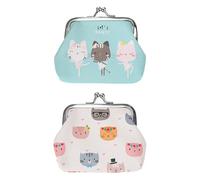 BIFHIG 2 Portefeuilles pour Chats, Porte-Monnaie De Décoration Animale, Sac De Rangement Portable pour Pièces De Monnaie, Collection De Colliers Clés (Bleu, Blanc).