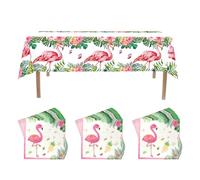 BIFHIG 48 Serviettes en Papier Et 1 Nappe, Serviettes Flamingo, Fournitures De Table Colorées, Nappes Imperméables Cartoon, Décorations De Fête d'anniversaire.