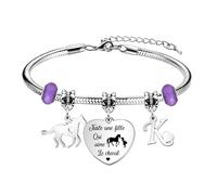 bifriend Cadeau d'amant animal,coeur d'argent drôle pendentif cheval bracelet 26 lettres initiales A - Z rappel bracelet bijoux fille sœur ami petite - fille nièce (K)
