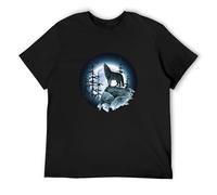 Big and Tall T-Shirt Lone Wolf Howlng at The Moon Tee Shirt Tall Shirts for Men Black M