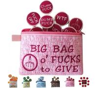 Big Bag of F*CKS to Give Zipper Pouch | Funny Embroidery Pocket Token | Handmade 3D F*CK Embroidered Badge, Sarcastic Gag Funny Birthday Christmas Stress Relief Gift Zipper Pouch (Pink)