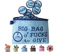 Big Bag of F*CKS to Give Zipper Pouch | Funny Embroidery Pocket Token | Handmade 3D F*CK Embroidered Badge, Sarcastic Gag Funny Birthday Christmas Stress Relief Gift Zipper Pouch (Blue)