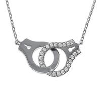 Big Bang Bijoux Collier Menottes en Argent 925 rhodié et Oxydes Zirconium - Longueur 40cm + 5cm - Femme