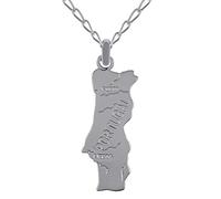 Big Bang Bijoux Lot pendentif carte du Portugal en Argent 925 + Chaîne 50cm en Argent 925 - Mixte