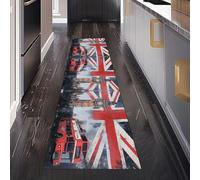 Big Ben à Londres Drapeau National Tapis de Couloir Antidérapant 80 x 200 cm, Bus à Impériale Rouge Tapis de Passage Lavable Cuisine Devant Evier Salon Chambre à Coucher Descente de lit Interieur