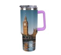 Big Ben And Houses of Parliament Riverside - Tasse à café de voyage réutilisable en acier inoxydable durable avec poignée et paille, résistant aux fuites, portable, tasse isotherme pour homme et femme