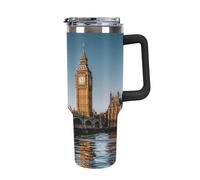 Big Ben And Houses of Parliament Riverside - Tasse à café de voyage réutilisable en acier inoxydable durable avec poignée et paille, résistant aux fuites, portable, tasse isotherme pour homme et femme