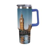 Big Ben And Houses of Parliament Riverside - Tasse à café de voyage réutilisable en acier inoxydable durable avec poignée et paille, résistant aux fuites, portable, tasse isotherme pour homme et femme