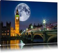 Big Ben en face de grande lune à Londres Format: toile 120x80auf, XXL énormes Photos complètement encadrés par la civière, l'impression de l'image Art mural avec cadre, moins cher que peintures à l'huile et de l'image, aucune affiche ou poster