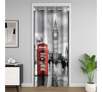 Big Ben Impression Rideau Occultant 106x203,Cabine Téléphonique Rouge Rideau de Porte pour L'Intimité Porte,Londres Street View Pattern Rideau Porte,Art Moderne Gris Rideaux de Séparation de Chambre