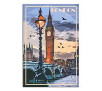 Big Ben London England Affiche de voyage vintage décorative pour chambre à coucher Motif Big Ben Londres Angleterre