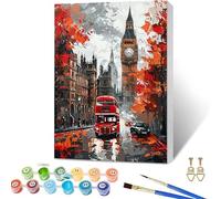 Big Ben Peinture Numero Adulte avec Cadre, Bus Peinture Numero Enfant, DIY Loisirs Créatifs Adultes Kits avec Pinceaux et Pigment Acryliques, Paint by Numbers Kits, Decoration Murale, 100x135cm G-3356