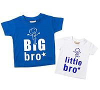 Big Bro Petit Frère T-shirt Set Brother Tshirts Frères Bébé Tout-petit Enfants bleu ou rouge nouveau bébé Sœur Cadeau - Bleu, Petit 3-4 ans - Grand 7-8 ans