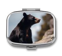Big Brown Bear Pilulier portable à 2 compartiments avec miroir pour sac à main de poche, voyage, mini organisateur de médicaments en métal pour vitamines, huile de poisson