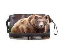 Big Brown Bear Trousse de toilette double couche pour femmes et filles Trousse de toilette de voyage Trousse de maquillage pratique avec compartiment à pinceaux, multicolore, 27x15x14 cm/10.6x5.9x5.5