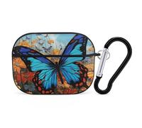 Big Butterfly Coque rigide pour Airpod Pro - Protection complète contre les chutes avec porte-clés - Compatible avec AirPod Pro 2e/1ère génération, LED avant visible, noir