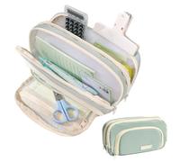 Big Capacity Pencil Case 3 Compartments Large Pencil Pouch Pen Bag Pencil Box Holder Organizer Simple Pencil Holder for School Teen Girl Boy (Green)