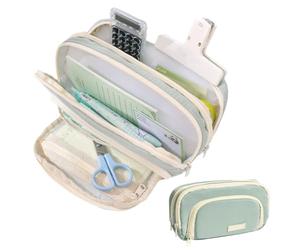 Big Capacity Pencil Case 3 Compartments Large Pencil Pouch Pen Bag Pencil Box Holder Organizer Simple Pencil Holder for School Teen Girl Boy (Green)
