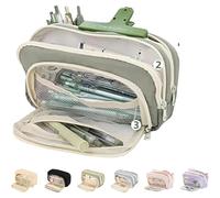 Big Capacity Pencil Case, 3 Compartments Large Pencil Pouch, Simple Pencil Holder Pouch Pencil Pouch Organizer Pen Cases, Pen Bag Pencil Box Holder Organizer (Green)