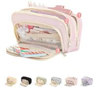 Big Capacity Pencil Case, 3 Compartments Large Pencil Pouch, Simple Pencil Holder Pouch Pencil Pouch Organizer Pen Cases, Pen Bag Pencil Box Holder Organizer (Pink)